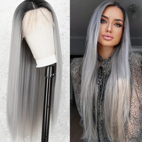 ♥️BEA 22” GREY OMBRÉ STRAIGHT Lace Front Wig *NWT*💖